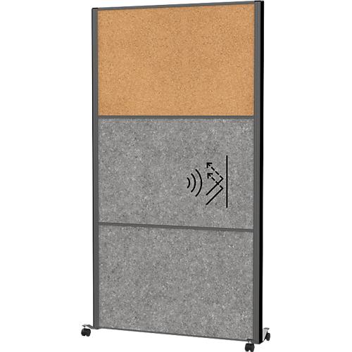 MAUL Stellwandsystem MAULconnecto, Steckmodule, 2x Akustikvlies, 1x Kork, Klettverbindung, auf Rollen, H 1800 x B 1000 mm, anthrazit