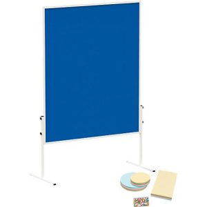 MAULsolid Moderationstafel, Filz, blau, B 1200 x H 1500 mm + Moderationskarten-Set, 360 Karten und 200 Pin-Nadeln