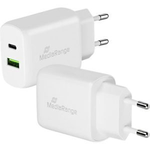 MediaRange Schnellladeadapter 25 W, Eurostecker, USB-A/USB-C, weiß MediaRange Schnellladeadapter 25 W, Eurostecker, USB-A/USB-C, weiß