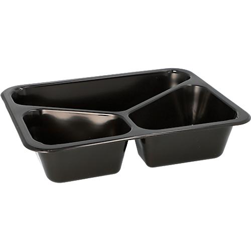 Menüschalen Papstar Circulware by Havel, Mehrweg, 3-geteilt, mikrowellen- & spülmaschinengeeignet, recycelbar, L 227 x B 178 x H 45 mm, PP, schwarz, 20 Stück