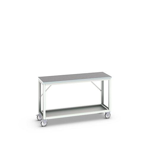 Mobile Werkbank Bott verso, Linoleum-Platte, 1 Ablageboden, mit Querstrebenset, B 1500 x T 600 x H 930 mm, RAL 7035 Lichtgrau