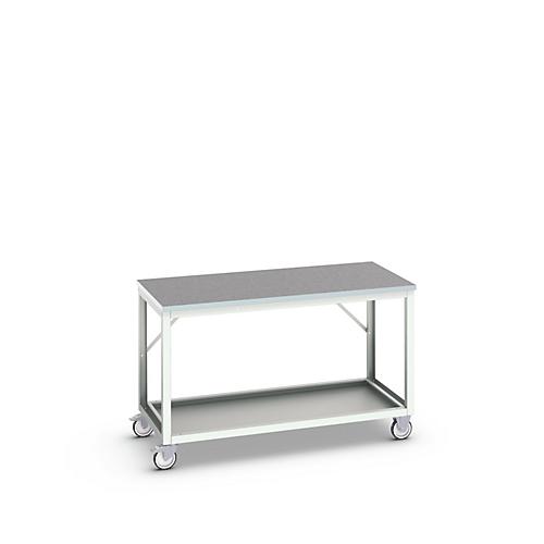 Mobile Werkbank Bott verso, Linoleum-Platte, 1 Ablageboden, mit Querstrebenset, B 1500 x T 800 x H 930 mm, RAL 7035 Lichtgrau