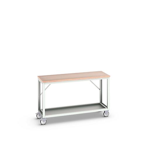 Mobile Werkbank Bott verso, Multiplex-Platte, 1 Ablageboden, mit Querstrebenset, B 1500 x T 600 x H 930 mm, RAL 7035 Lichtgrau