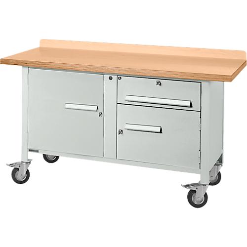 Mobile Werkbank Schäfer Shop Select PWi 150-3, Buche-Dekor Multiplexplatte, bis 400 kg, B 1500 x T 700 x H 840 mm