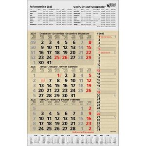 Monatsplaner Korsch edition natur Combi 2025, 3 Monate je Seite, Kalendarium in D/GB/FR/IT, Seitentimer, Datumsschieber, B 300 x H 478 mm, Graspapier Monatsplaner Korsch edition natur Combi 2025, 3 Monate je Seite, Kalendarium in D/GB/FR/IT, Seitentimer, Datumsschieber, B 300 x H 478 mm, Graspapier