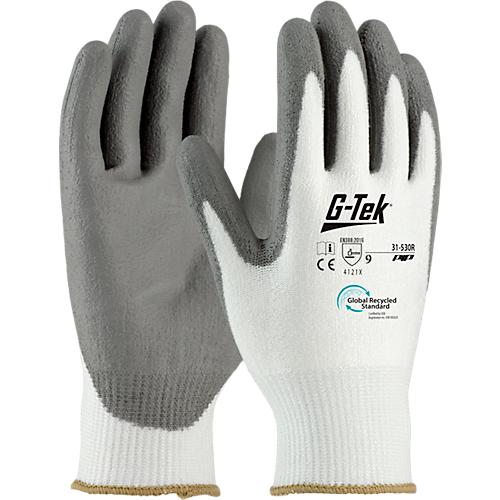 Montagehandschuh G-Tek® 3RX 31-530R, EN 388: 4 1 2 1 X, Nitril, 90 % Recycling-Kunststoff & 10 % Elastan, weiß-grau, Größe 9, 1 Paar