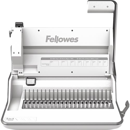 Multifunktions-Bindegerät Fellowes Lyra, binden/heften/lochen, bis DIN A4, B 423 x T 395 x H 153 mm, silber-weiß