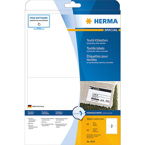 Namens- und Textiletiketten Herma, A4, 199,6 x 143,5 mm, bedruckbar, mit Rand, 40 Stück