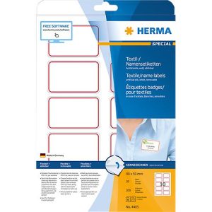 Namens- und Textiletiketten Herma, A4, 80 x 50 mm, selbstklebend, roter Rand, 200 Stück Namens- und Textiletiketten Herma, A4, 80 x 50 mm, selbstklebend, roter Rand, 200 Stück