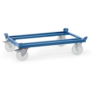 Paletten-Fahrgestell, Stahl, bis 1050 kg, blau, Polyamid-Bereifung, mit Feststeller Paletten-Fahrgestell, Stahl, bis 1050 kg, blau, Polyamid-Bereifung, mit Feststeller