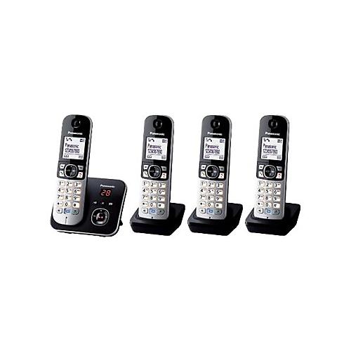 Panasonic KX-TG6824 - Schnurlostelefon - Anrufbeantworter mit Rufnummernanzeige - DECT - Schwarz + 3 zusätzliche Handsets