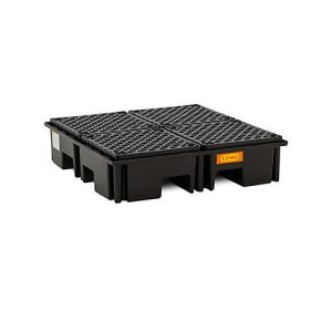 PE-Auffangwanne CEMO 220/4, mit 4 PE-Gitterrosten, B 1230 x T 1230 x H 290 mm, 220 l, für 4 x 200 l Fässer, bis 1200 kg PE-Auffangwanne CEMO 220/4, mit 4 PE-Gitterrosten, B 1230 x T 1230 x H 290 mm, 220 l, für 4 x 200 l Fässer, bis 1200 kg