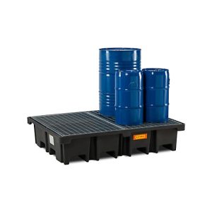 PE-Palettenauffangwanne CEMO 425/4 für 2 Europaletten quer, L 1670 x B 1270 x H 360 mm, 425 l, für 4 x 200 l Fässer, Stahl-Gitterrost PE-Palettenauffangwanne CEMO 425/4 für 2 Europaletten quer, L 1670 x B 1270 x H 360 mm, 425 l, für 4 x 200 l Fässer, Stahl-Gitterrost