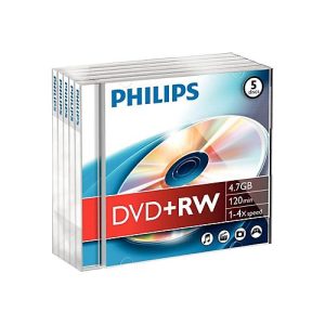 Philips DW4S4J05F – 5 x DVD+RW – 4.7 GB (120 Min.) 1x – 4x – Jewel Case (Schachtel)