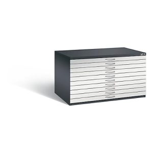 Planschrank aus Stahl, für Formate bis DIN A0, 10 Schubladen Planschrank aus Stahl, für Formate bis DIN A0, 10 Schubladen
