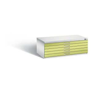 Planschrank aus Stahl, für Formate bis DIN A1, 5 Schubladen, lichtgrau/grün Planschrank aus Stahl, für Formate bis DIN A1, 5 Schubladen, lichtgrau/grün