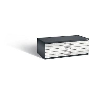 Planschrank aus Stahl, für Formate bis DIN A1, 5 Schubladen, schwarzgrau/lichtgrau Planschrank aus Stahl, für Formate bis DIN A1, 5 Schubladen, schwarzgrau/lichtgrau