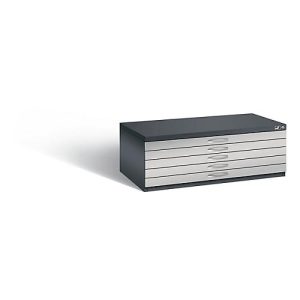 Planschrank aus Stahl, für Formate bis DIN A1, 5 Schubladen, schwarzgrau/weißaluminium Planschrank aus Stahl, für Formate bis DIN A1, 5 Schubladen, schwarzgrau/weißaluminium