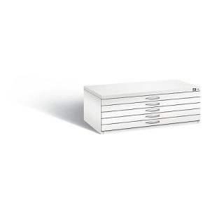 Planschrank aus Stahl, für Formate bis DIN A1, 5 Schubladen, verkehrsweiß Planschrank aus Stahl, für Formate bis DIN A1, 5 Schubladen, verkehrsweiß