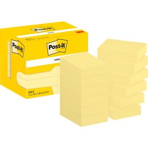 POST-IT Haftnotizen 653, 51 x 38 mm, selbsthaftend, wiederablösbar, cellophanfrei verpackt, 12 x 100 Blatt, gelb POST-IT Haftnotizen 653, 51 x 38 mm, selbsthaftend, wiederablösbar, cellophanfrei verpackt, 12 x 100 Blatt, gelb