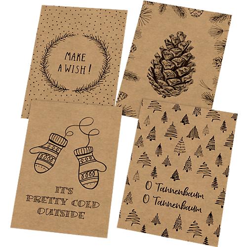 Postkarten-Set Weihnachten Sigel 'Natural Christmas', 24 Stück, 12 Motive, DIN A6, Kraftkarton braun