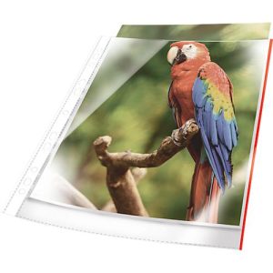 Prospekthülle Durable, mit rotem Rand, DIN A4, Universallochung, dokumentenecht, 25 Stück, 80 mµ, glasklar
