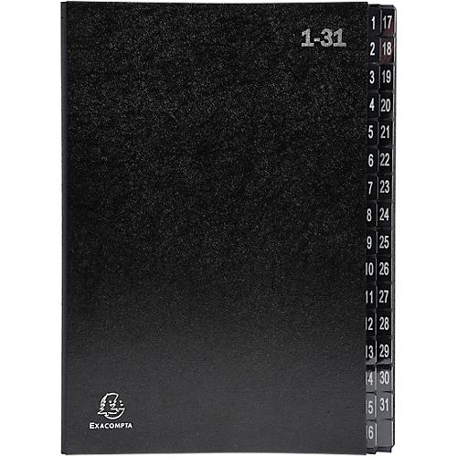 Pultordner Exacompta 57032E, Format A4, 32 Fächer, Taben 1-31, B 250 x H 330 mm, Blauer Engel, Recycling-Karton, schwarz