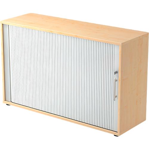Querrollladenschrank ULM, 2 OH, Rollläden alusilber, B 1200 x T 400 x H 748 mm, Ahorn-Dekor