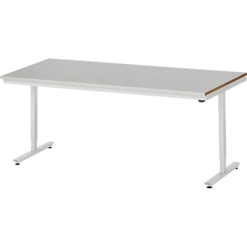 Rau Arbeitstisch Adlatus, elektrisch höhenverstellbar, 25 mm MDF-Platte, Edelstahlbelag, bis 150 kg, B 2000 x T 800 x H 720-1120 mm, silber/lichtgrau