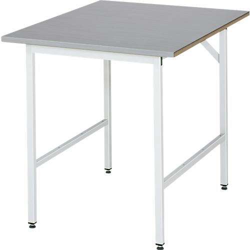 Rau Arbeitstisch Jerry, manuell höhenverstellbar, 25 mm MDF-Platte mit Edelstahlbelag, bis 300 kg, B 750 x T 1000 x H 800-850 mm, silber/lichtgrau