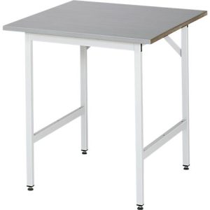 Rau Arbeitstisch Jerry, manuell höhenverstellbar, 25 mm MDF-Platte mit Edelstahlbelag, bis 300 kg, B 750 x T 800 x H 800-850 mm, silber/lichtgrau