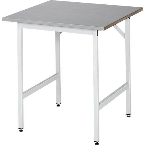 Rau Arbeitstisch Jerry, manuell höhenverstellbar, 25 mm MDF-Platte mit Edelstahlbelag, bis 300 kg, B 750 x T 800 x H 800-850 mm, silber/lichtgrau