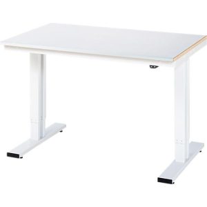 Rau Werktisch Adlatus, elektrisch höhenverstellbar, 25 mm Spanplatte, Linoleumbelag, bis 300 kg, B 1500 x T 1000 x H 720-1120 mm, hellgrau/lichtgrau