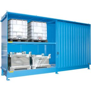 Regalcontainer Bauer Typ CEN 59-2 IBC, 2 Fachebenen, Schiebetor, 2000 l, B 6255 x T 1550 x H 3450 mm, lichtblau RAL 5012