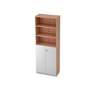 Regalschrank 6 OH, 3 OH geschlossen, B 800 x T 420 mm, Nussbaum-Dekor/silber Regalschrank 6 OH, 3 OH geschlossen, B 800 x T 420 mm, Nussbaum-Dekor/silber