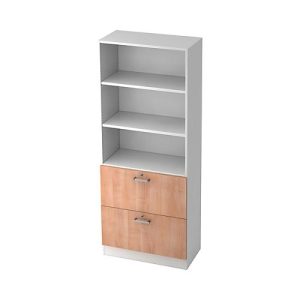 Regalschrank TARVIS, 5 OH, 2 HR-Auszüge, 60 kg, abschließb., 2 Fachböden, B 800 x T 420 x H 2004 mm, weiß/Nussb.-Dekor Regalschrank TARVIS, 5 OH, 2 HR-Auszüge, 60 kg, abschließb., 2 Fachböden, B 800 x T 420 x H 2004 mm, weiß/Nussb.-Dekor