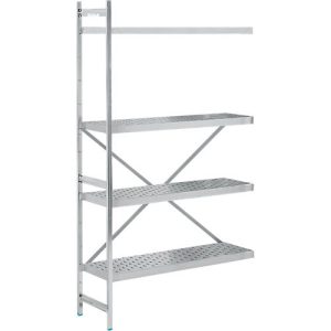 Regalsystem, Anbauregal, Edelstahl, gelochter Boden, H 2000 x B 1175 x T 400 mm