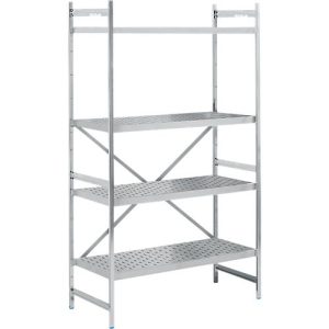 Regalsystem, Grundregal, Edelstahl, gelochter Boden, H 2000 x B 1200 x T 600 mm