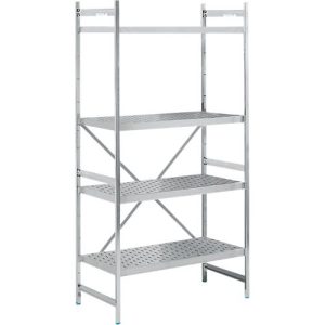 Regalsystem, Grundregal, Edelstahl, gelochter Boden, H 2000 x B 900 x T 600 mm