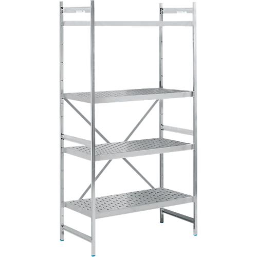 Regalsystem, Grundregal, Edelstahl, gelochter Boden, H 2000 x B 900 x T 600 mm