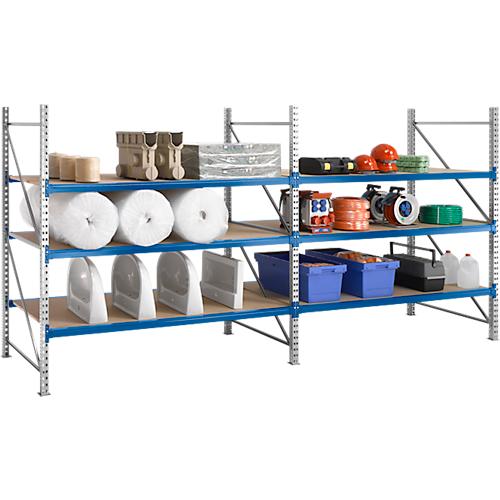 Regalsystem WR 600, Grundfeld, Traverse verzinkt, mit 2 Ebenen, 2200 x 1800 x 800 mm