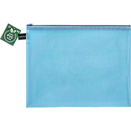Reißverschlussbeutel FolderSys, A4, Stärke 0,20 mm, B 357 x H 272 mm, PVC-freie Folie, blau-transparent