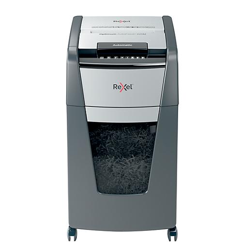 Rexel Optimum AutoFeed+ 225M Aktenvernichter P5, Vollautomatik, Mikroschnitt 2 x 15 mm, 60 l, 225 Blatt Schnittleistung, mit Rollen, schwarz