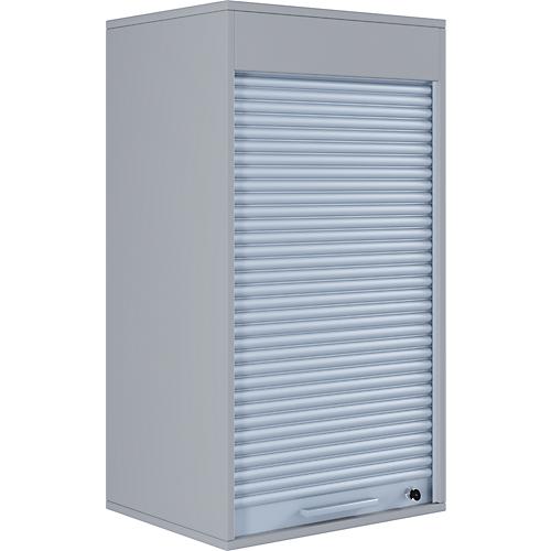Rolladenschrank Aktos L, 2 Ordnerhöhen, abschließbar, Bügelgriff, B 500 x T 400 x H 930 mm, Holz, grau