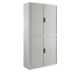 Rolladenschrank, B 1100 x T 415 x H 2040 mm, abschließbar, ohne Fachböden, High Impact Polystyrol, grau/grau Rolladenschrank, B 1100 x T 415 x H 2040 mm, abschließbar, ohne Fachböden, High Impact Polystyrol, grau/grau