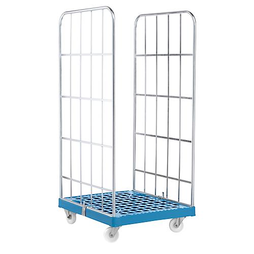 Rollbox, 2-seitig, Kunststoffbodenplatte, 724 x 815 x 1660 mm, blau (RAL 5012)