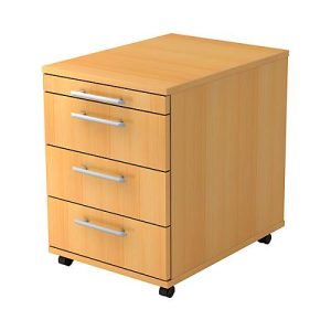 Rollcontainer, 1 Utensilienauszug, 3 Schubladen, B 428 x T 560 x H 590 mm, Buche-Dekor Rollcontainer, 1 Utensilienauszug, 3 Schubladen, B 428 x T 560 x H 590 mm, Buche-Dekor