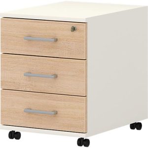 Rollcontainer 333 TEMPIO, aus Holz, 3 Schubkästen (1 mit Schloss), B 430 x T 500 x H 550 mm, weiß/Sonoma Eiche Rollcontainer 333 TEMPIO, aus Holz, 3 Schubkästen (1 mit Schloss), B 430 x T 500 x H 550 mm, weiß/Sonoma Eiche