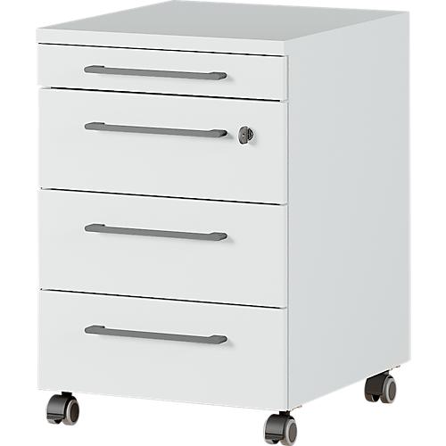 Rollcontainer Agenda, 3 Schubladen, Utensilienauszug, B 420 x H 610 x T 490 mm, abschließbar, lichtgrau