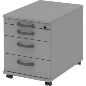 Rollcontainer BARI, Materialauszug, 3 Schubkästen, abschließbar, B 432 x T 577 x H 538 mm, mittelgrau/mittelgrau Rollcontainer BARI, Materialauszug, 3 Schubkästen, abschließbar, B 432 x T 577 x H 538 mm, mittelgrau/mittelgrau